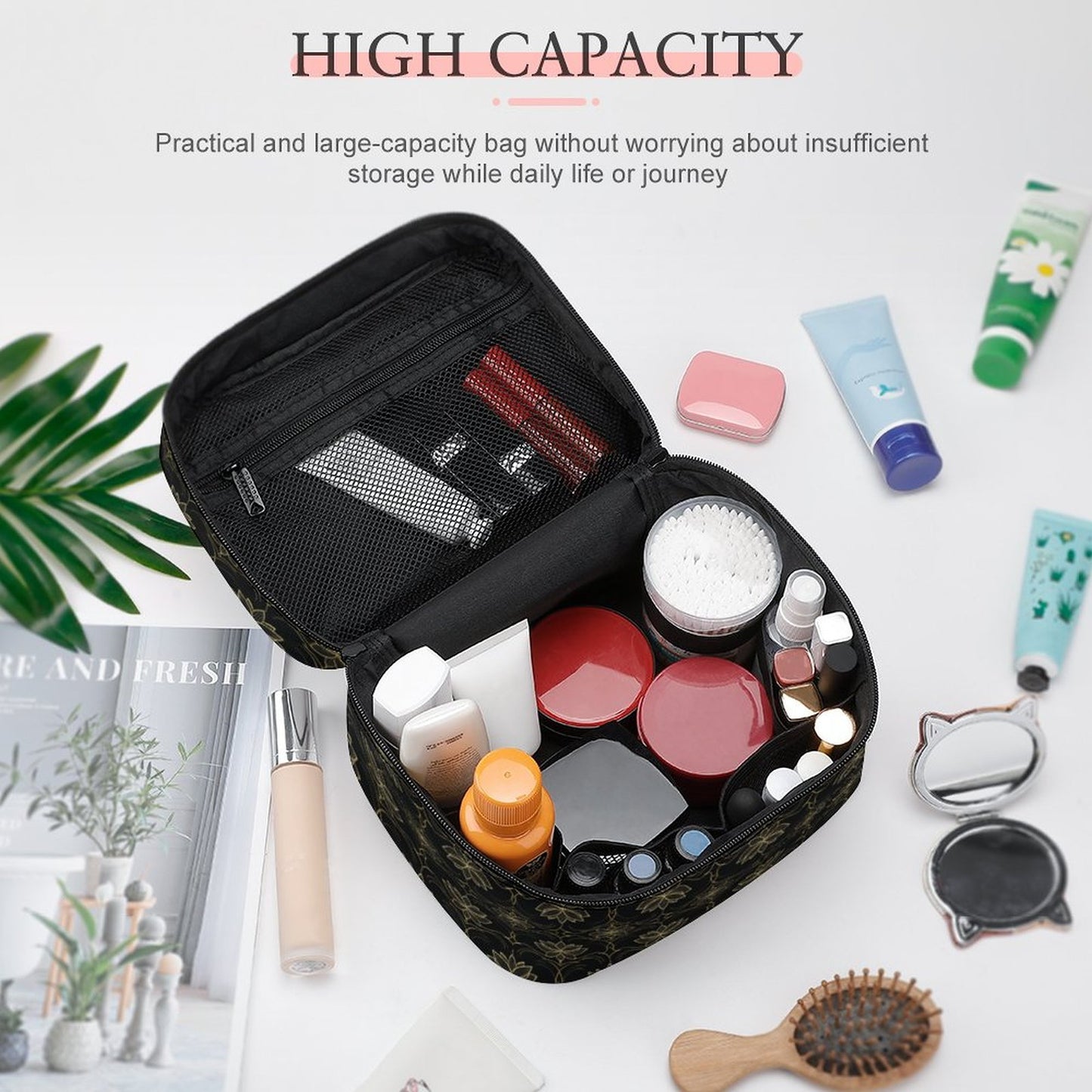 Make-up bag with Lychee pattern PU material