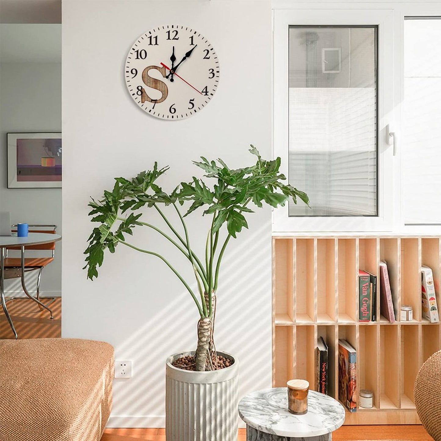 Modern Wooden Wall Clock - Wood letter S