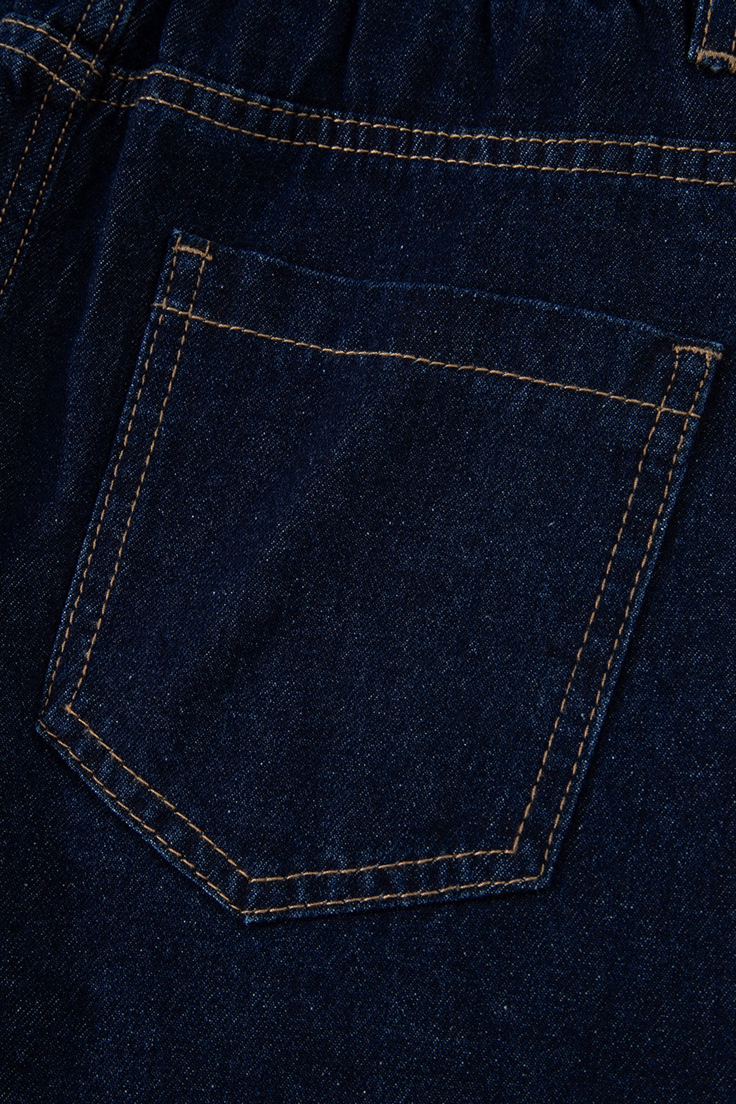 Navy Blue Embroidered Scalloped Trim Relaxed Denim Shorts