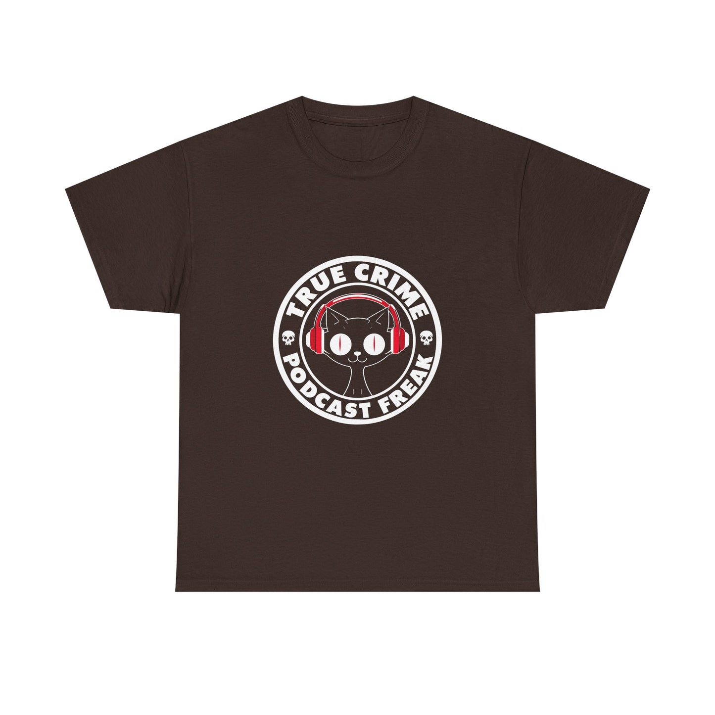 True Crime Podcast Tee — Cat with Headphones Logo