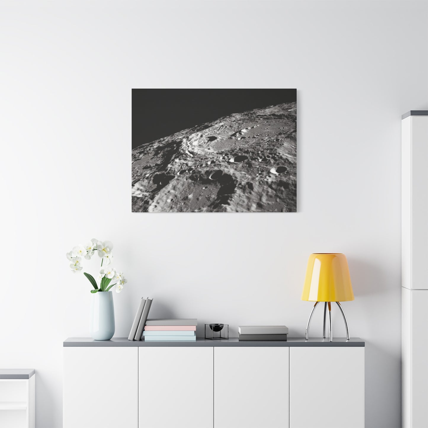 Lunar Surface Matte Canvas Print — Black & White Moon Crater Wall Art