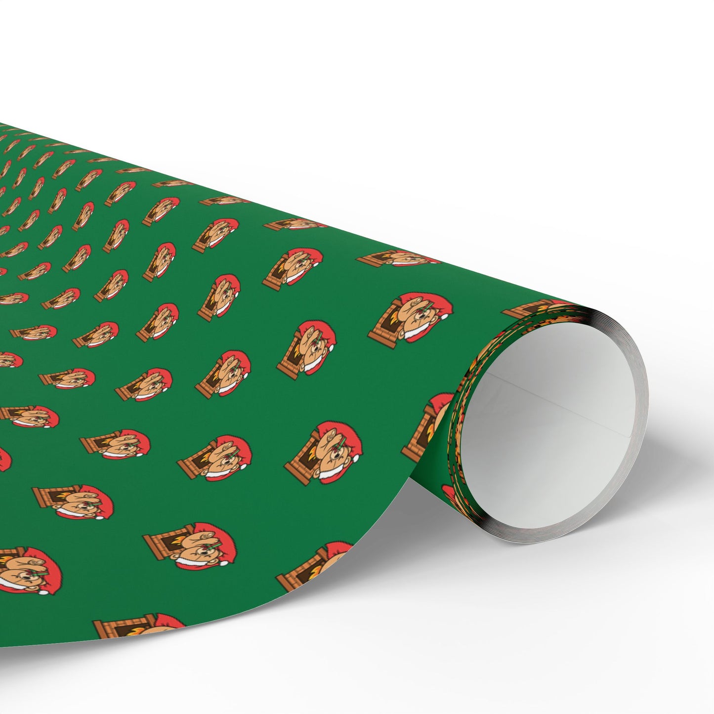 Christmas Green Wrapping Paper Roll with Festive Santa Face Pattern