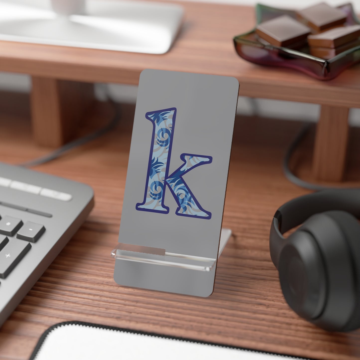 Monogram 'K' Floral Phone Stand — Foldable Mobile Display Dock