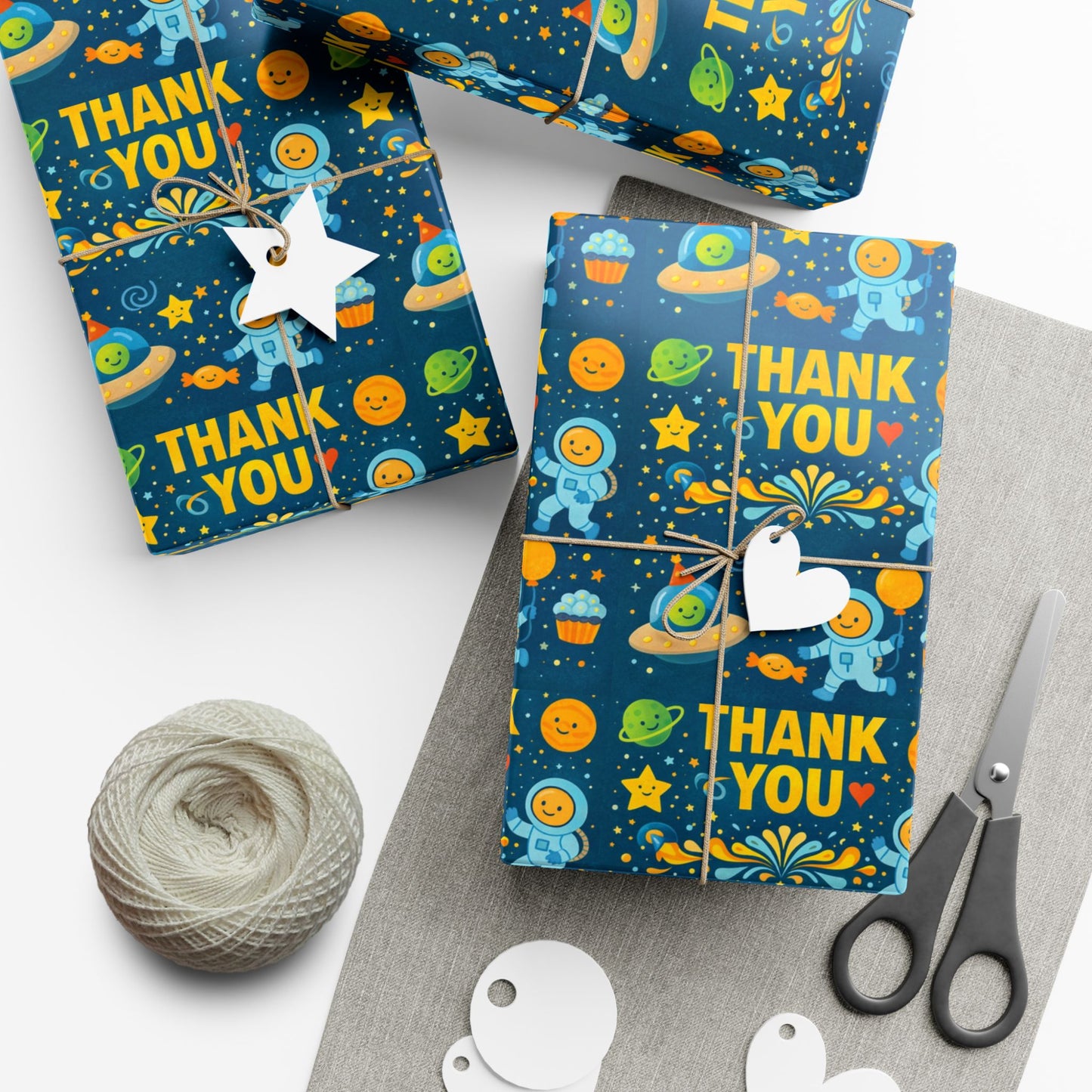 Gift Wrap Paper - 'Thank You' Space Party Pattern (Blue)