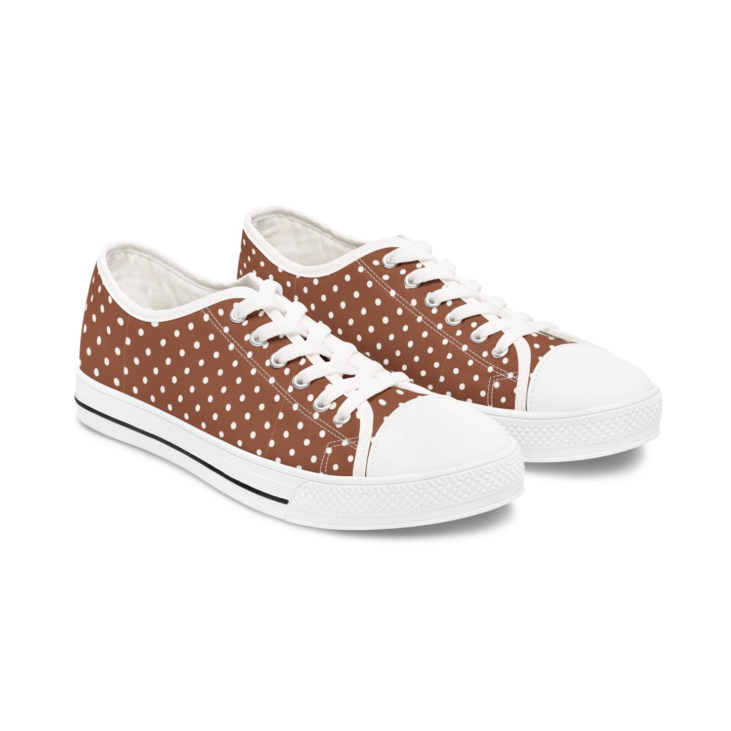 Brown Polka Dot Low Top Sneakers —  Casual Retro Canvas Shoes