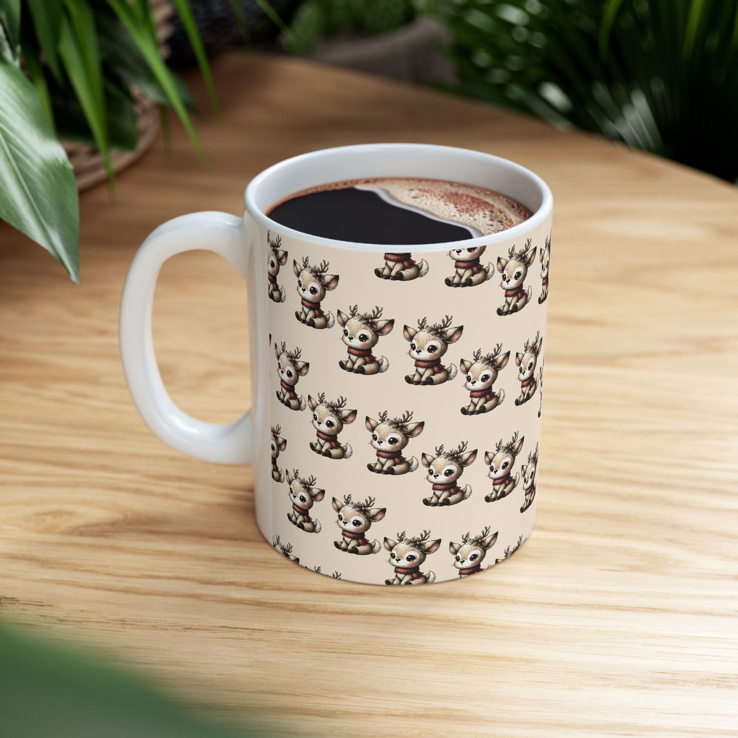 Cute Reindeer Pattern Ceramic Mug – Christmas Holiday Coffee Cup (11oz, 15oz)