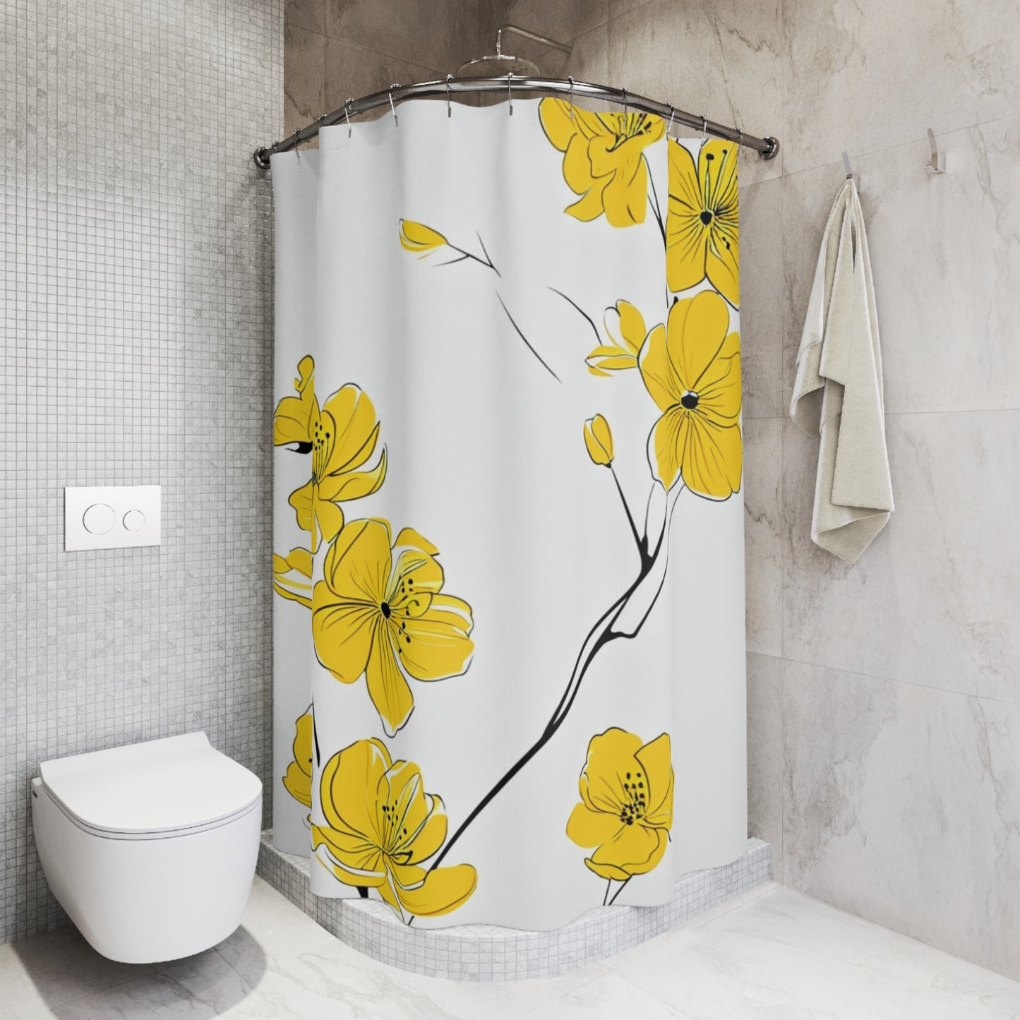 Yellow Blossom Shower Curtain — Cheerful Floral Bathroom Decor