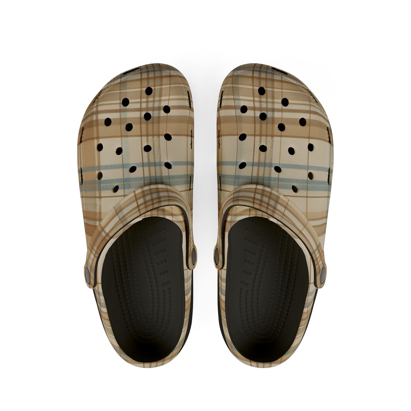 Beige Plaid Clogs / Croc - Comfortable Slip-On Garden & Casual Shoes