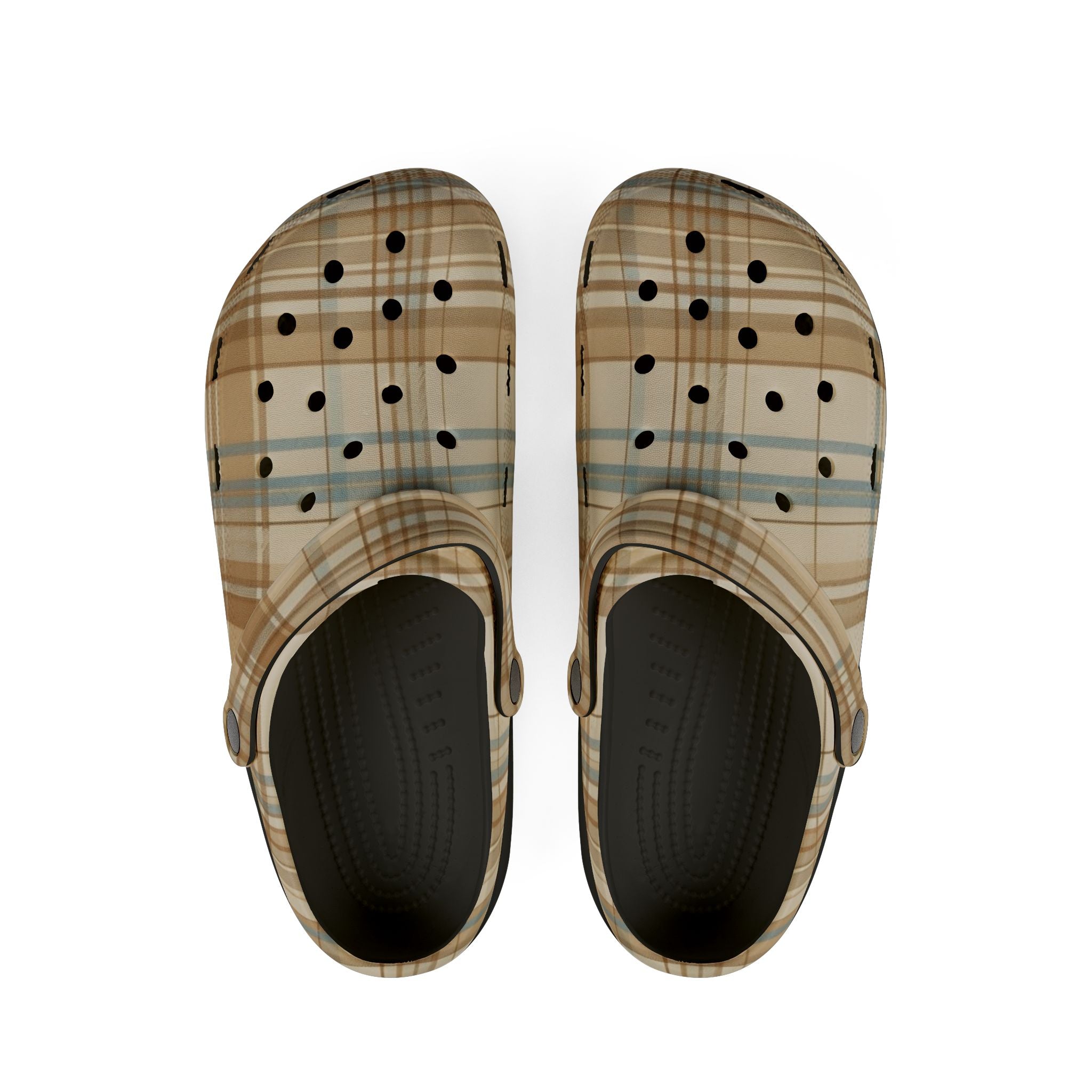 Beige Plaid Clogs / Croc - Comfortable Slip-On Garden & Casual Shoes