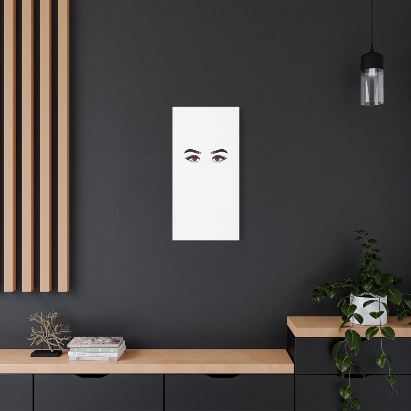 Glam Eyes Matte Canvas Wall Art — Brown Eyes with Red Lashes