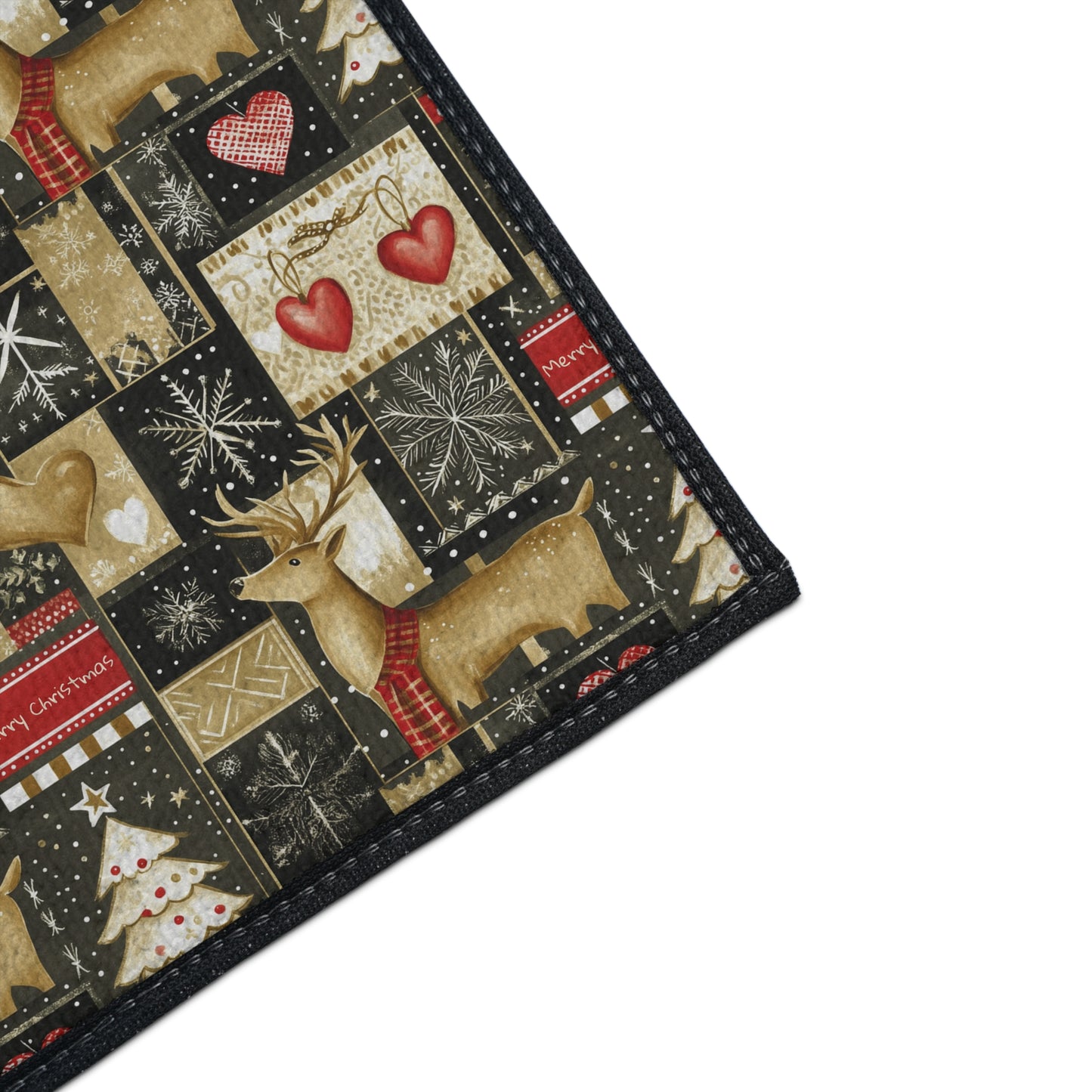 Christmas Reindeer Patchwork Floor Mat — Heavy Duty Holiday Entry Rug