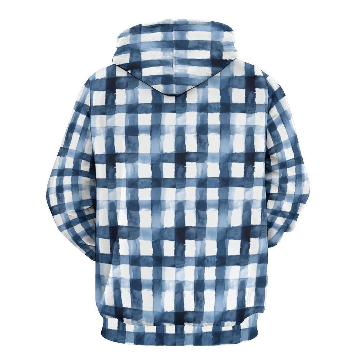 Blue Plaid Men's Cool Hoodie with Double-layer Cap
