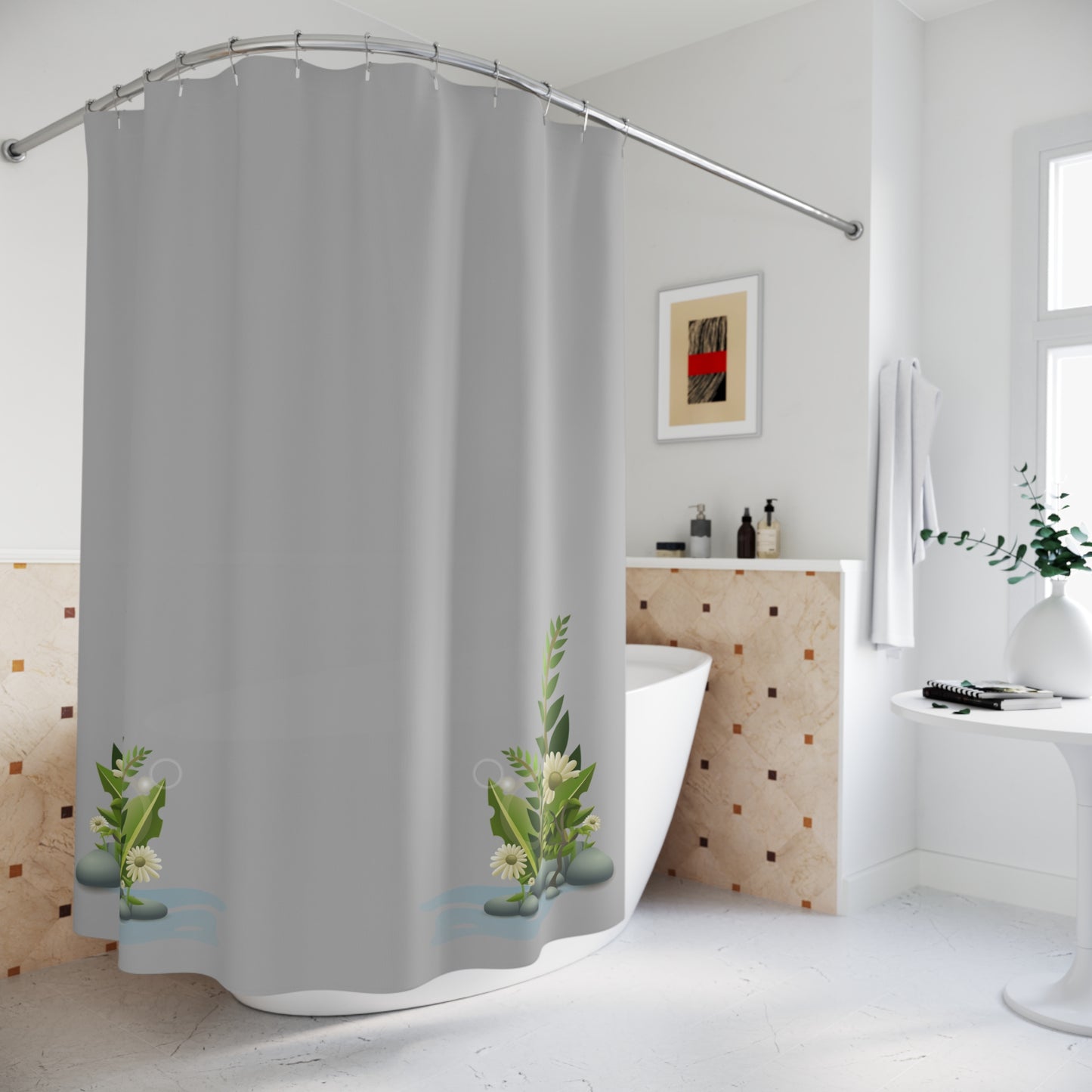 Serene Nature Shower Curtain, Botanical Bathroom Decor, Floral Shower Curtains, Spa Vibe Home Decor, Luxe Bath Accessories