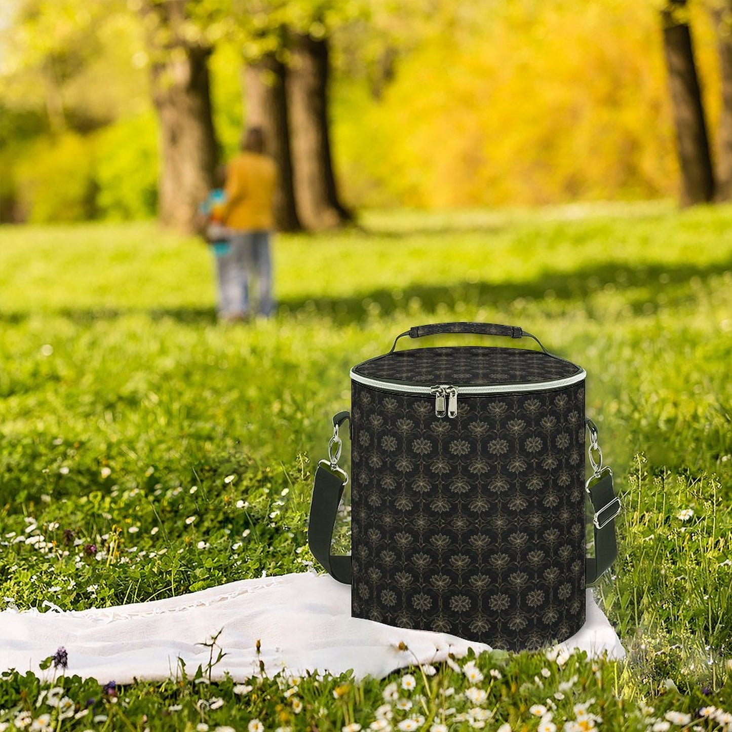 Round Collapsible Insulated Cooler Bag with Shoulder Strap A018 (All-Over Printing)