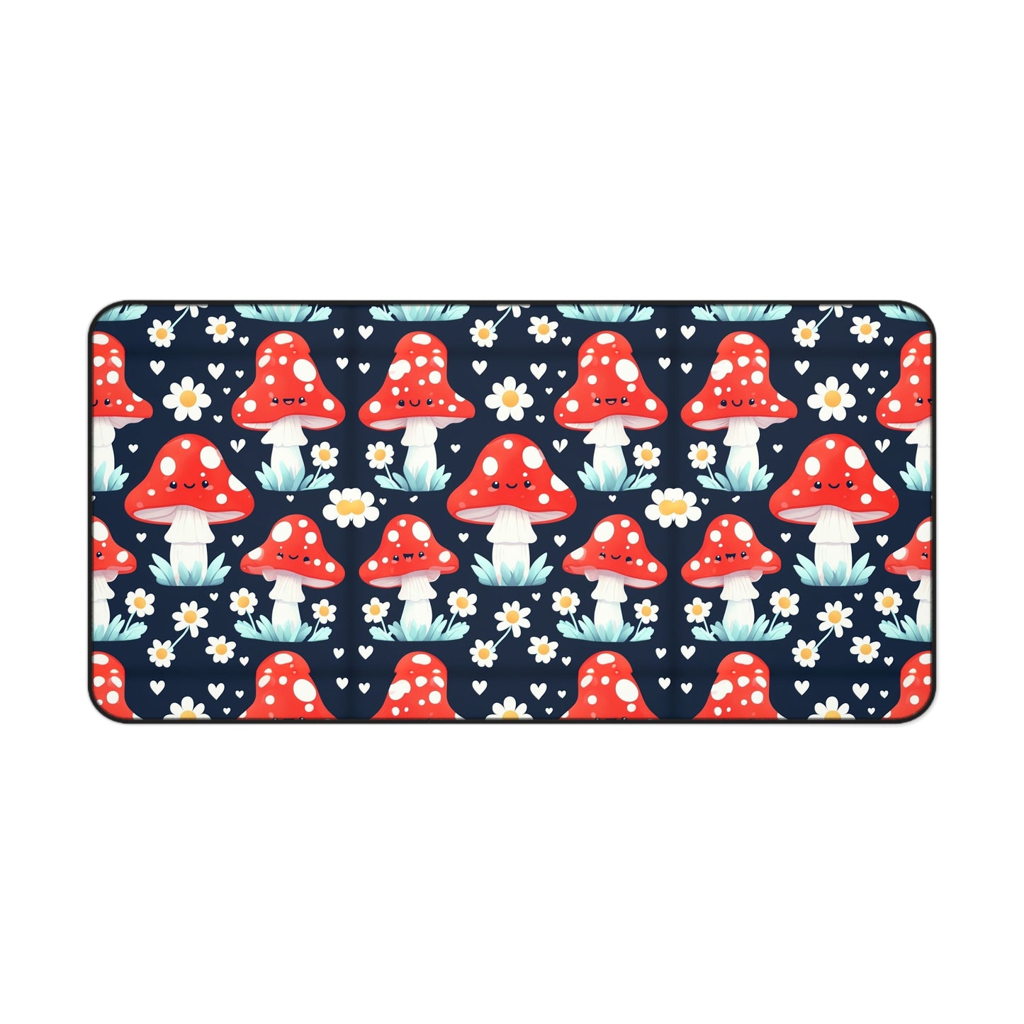 Mushroom & Daisies Desk Mat — Cute Red Toadstool Mousepad for Desk Decor