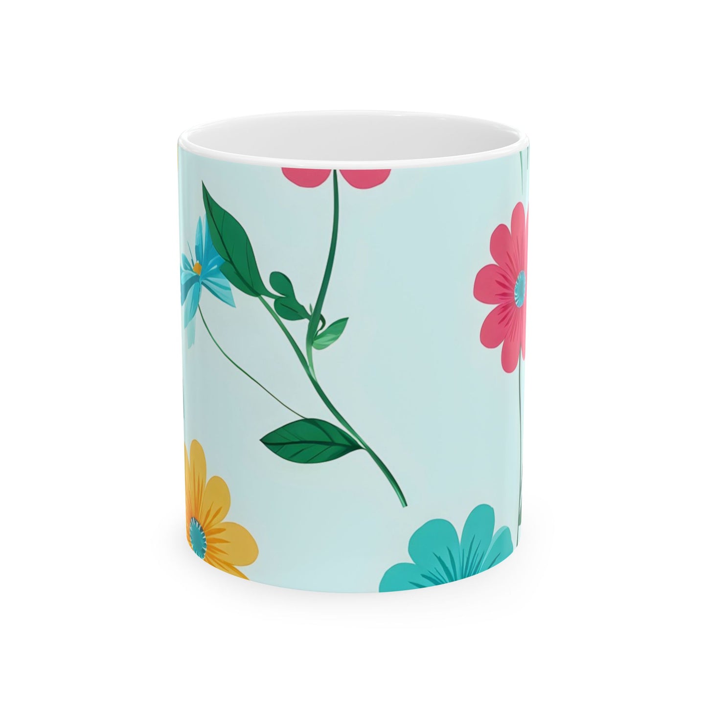 Floral Pattern Ceramic Mug — Colorful Spring Flowers 11oz & 15oz
