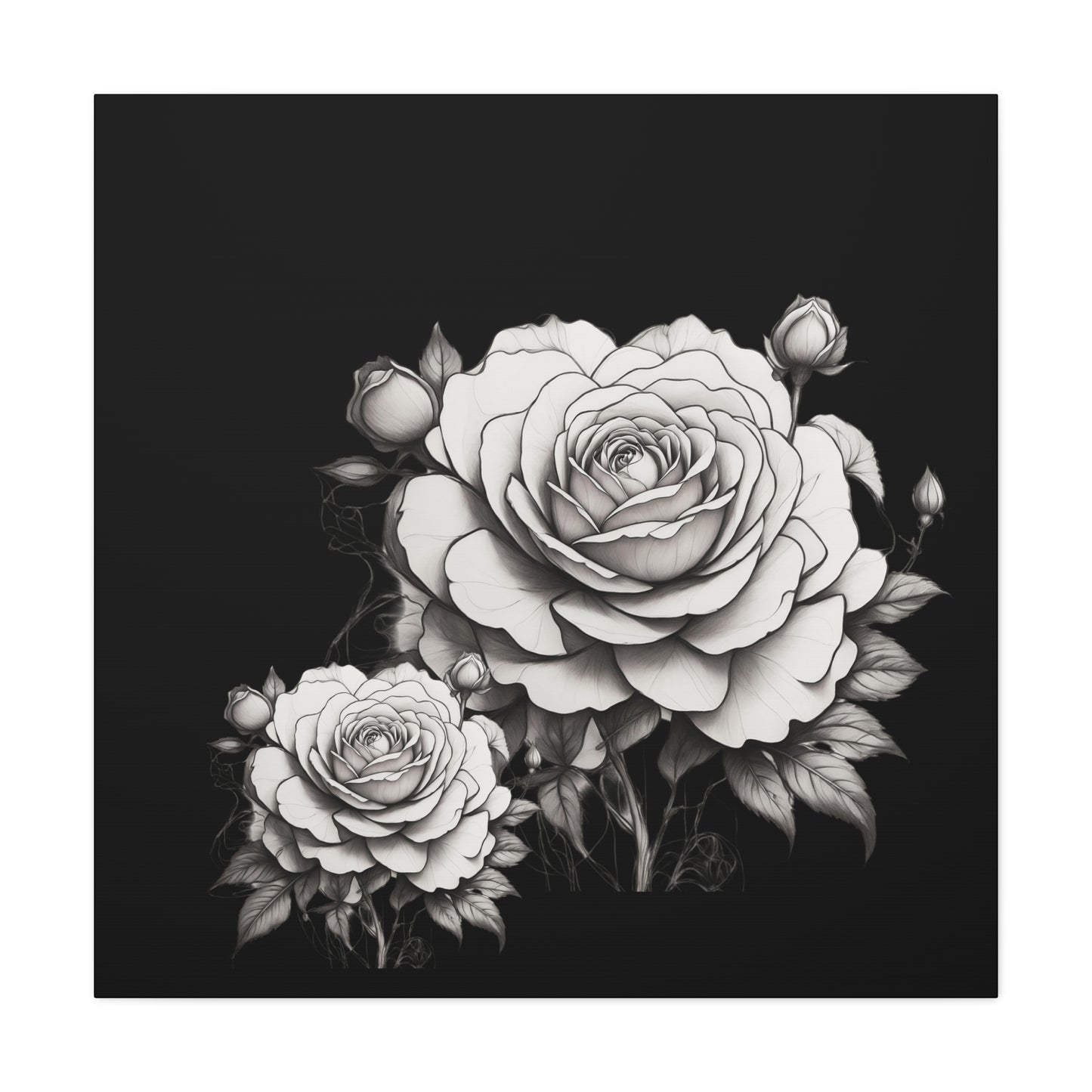 Monochrome Rose Canvas Print — Black & White Floral Wall Art