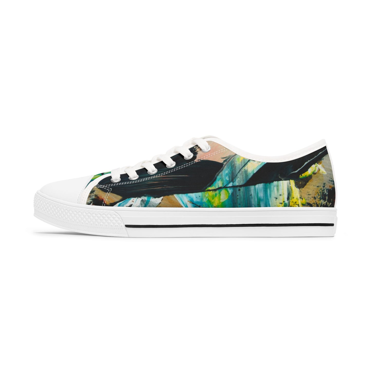 Low Top Sneakers — Abstract Teal & Yellow Brushstroke Canvas Shoes