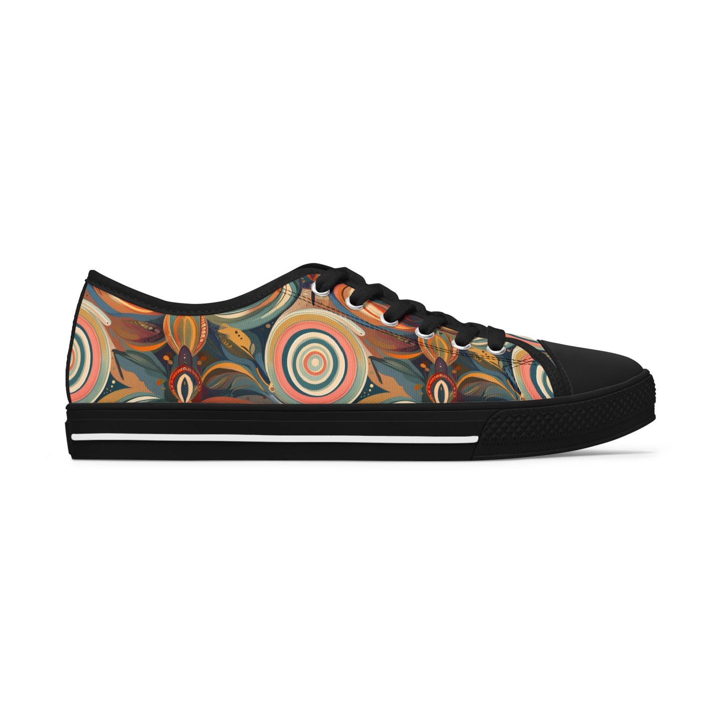 Low Top Sneakers — Retro Boho Circular Pattern Canvas Shoes