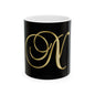 Gold Script Letter N Ceramic Mug — Elegant Monogram Coffee Cup (11oz, 15oz)