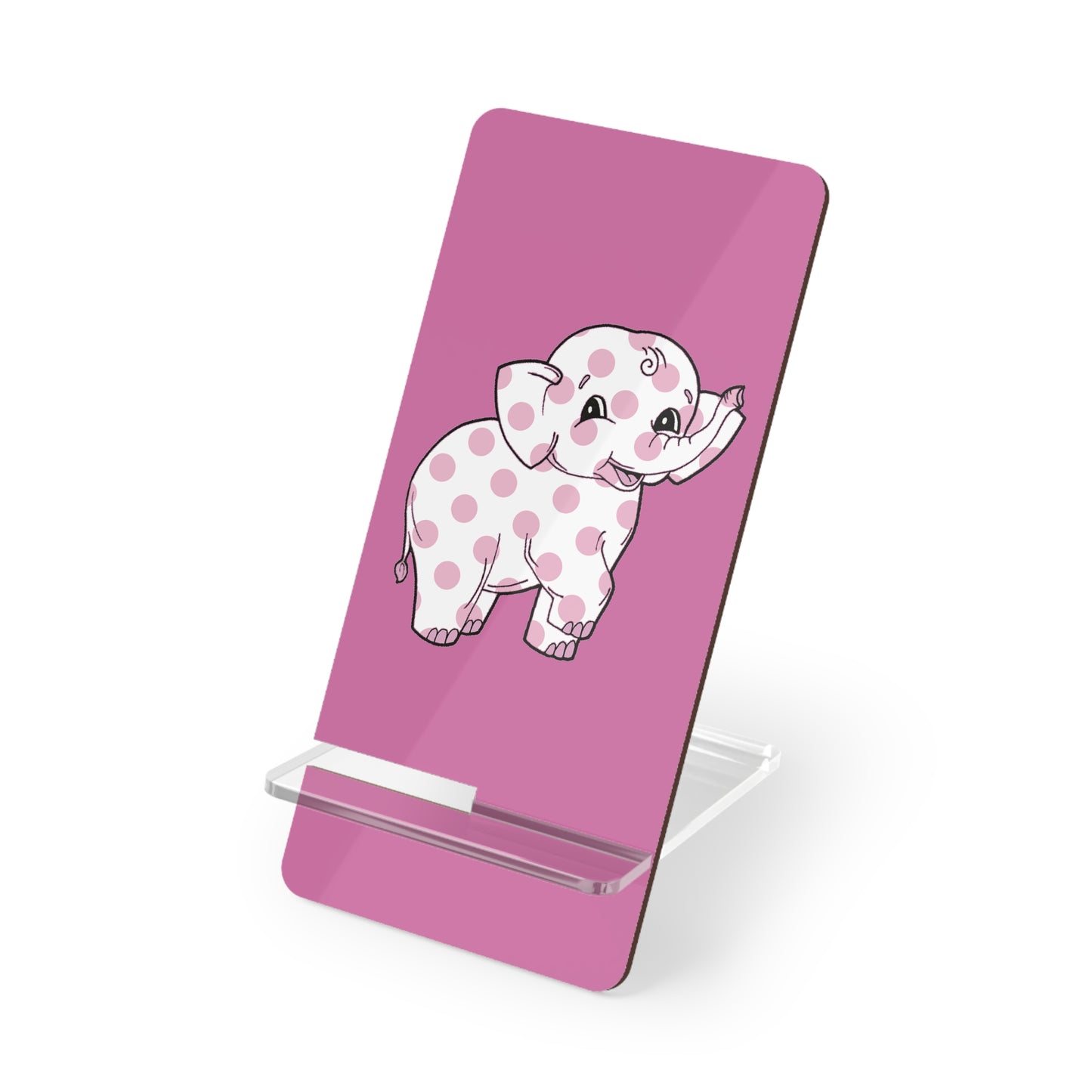 Pink Polka-Dot Baby Elephant Phone Stand — Cute Mobile Display Holder for Kids & Gifts