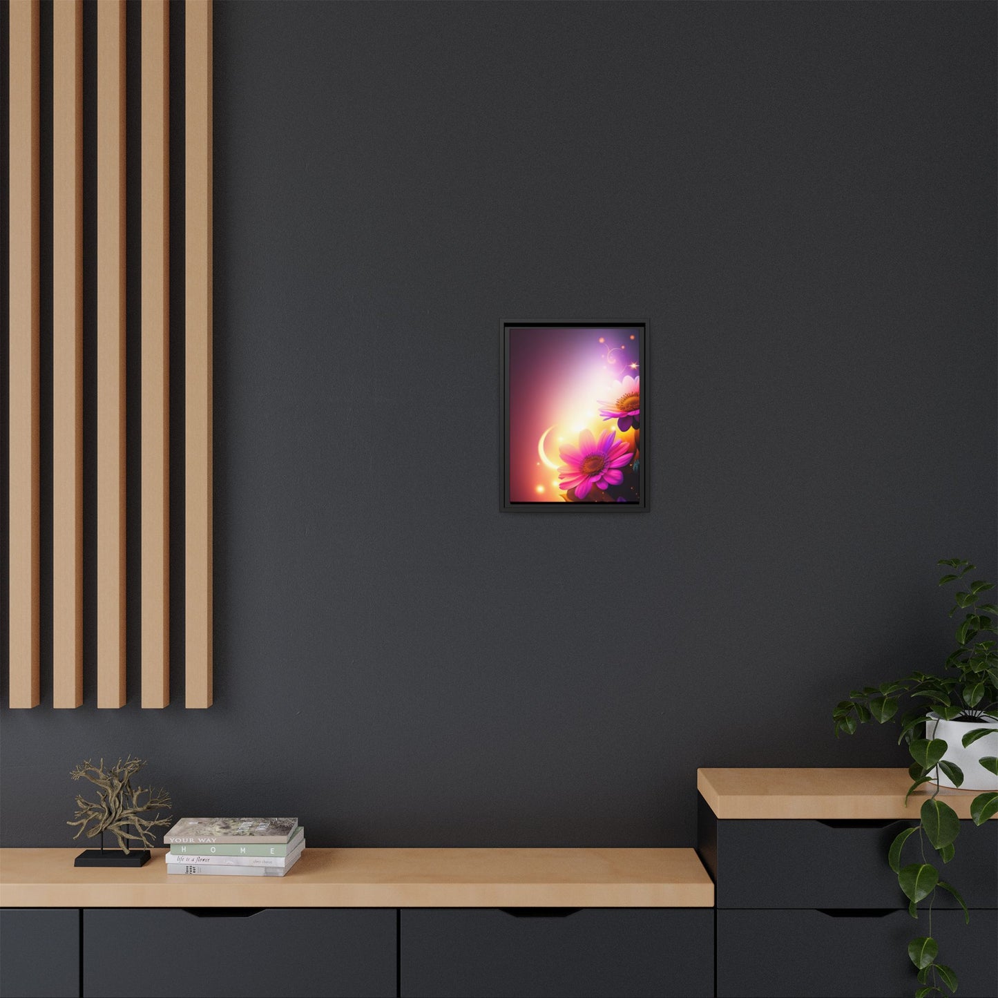 Framed Floral Canvas Art — Pink Daisies Sunset Wall Print