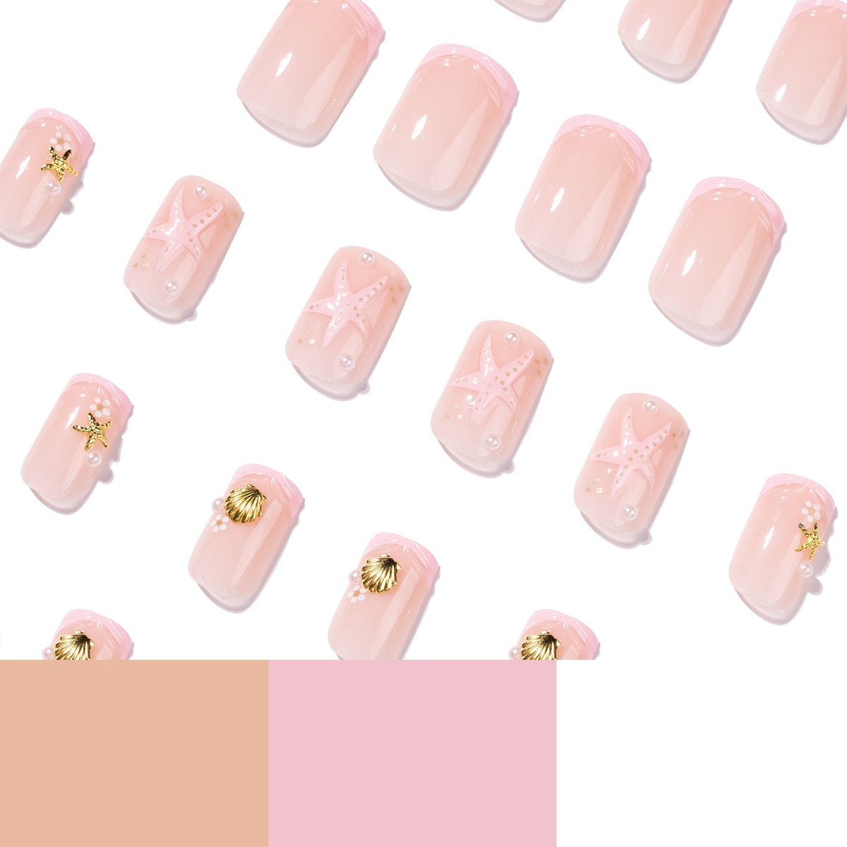 365nails: "Pink Beach Starfish Square" – French Tip Press-on Nails – Image 4
