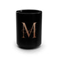 Monogram M Black 15oz Coffee Mug — Elegant Rose Gold Initial Mug