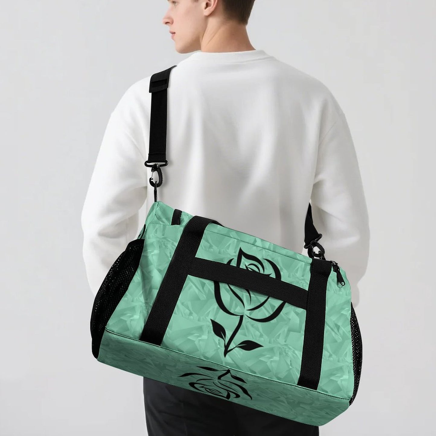 Travel Duffel Bag Teal with Black Rose