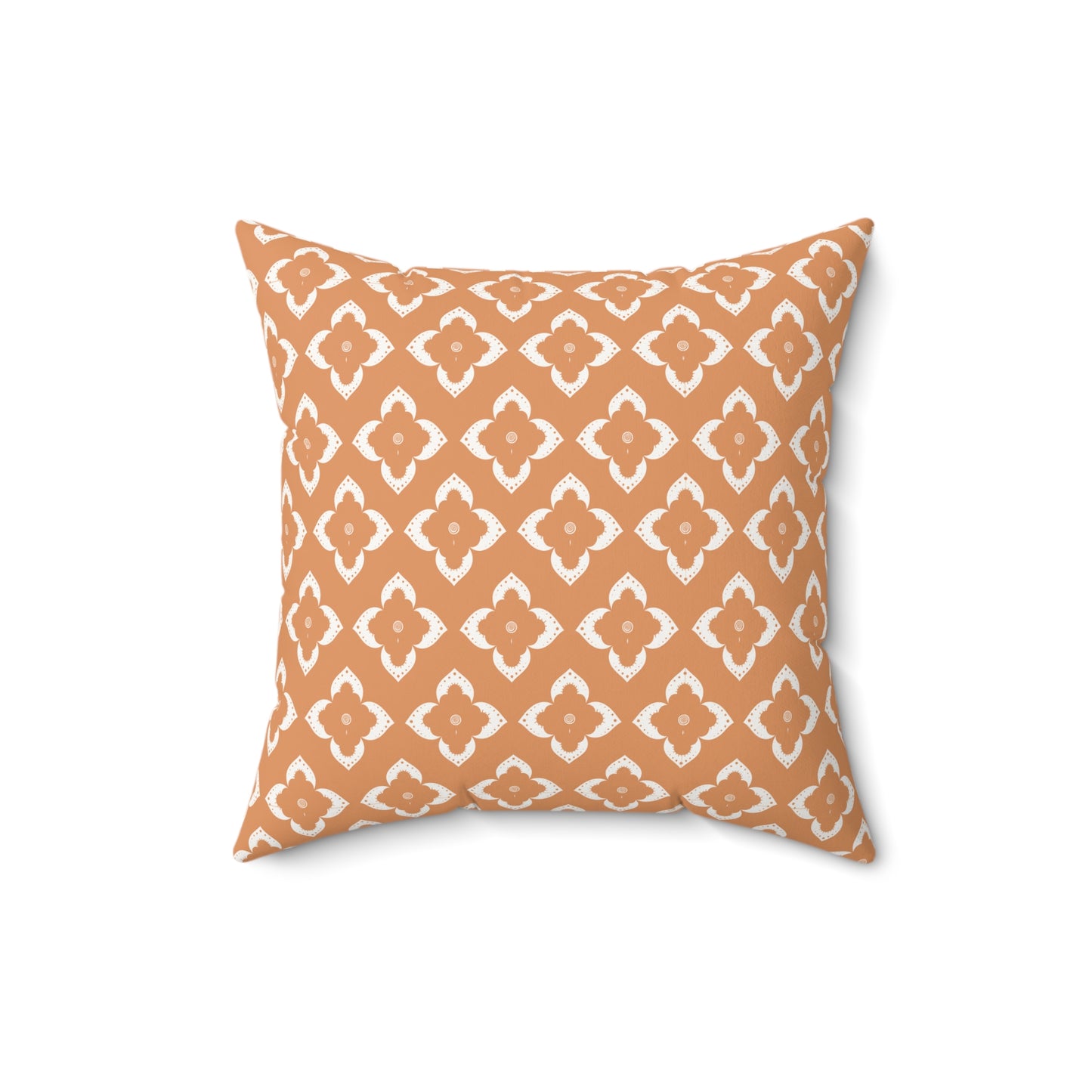Terracotta Ikat Pattern Faux Suede Square Pillow — Boho Decorative Throw Cushion