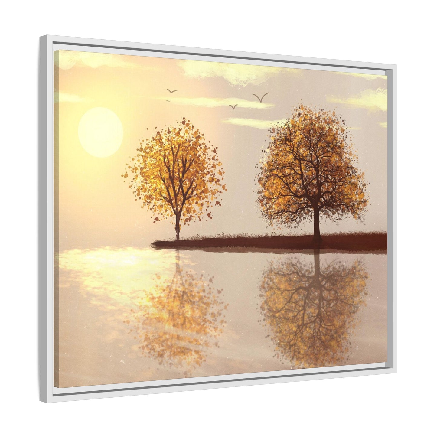 Framed Matte Canvas Wall Art — Golden Autumn Trees Reflection