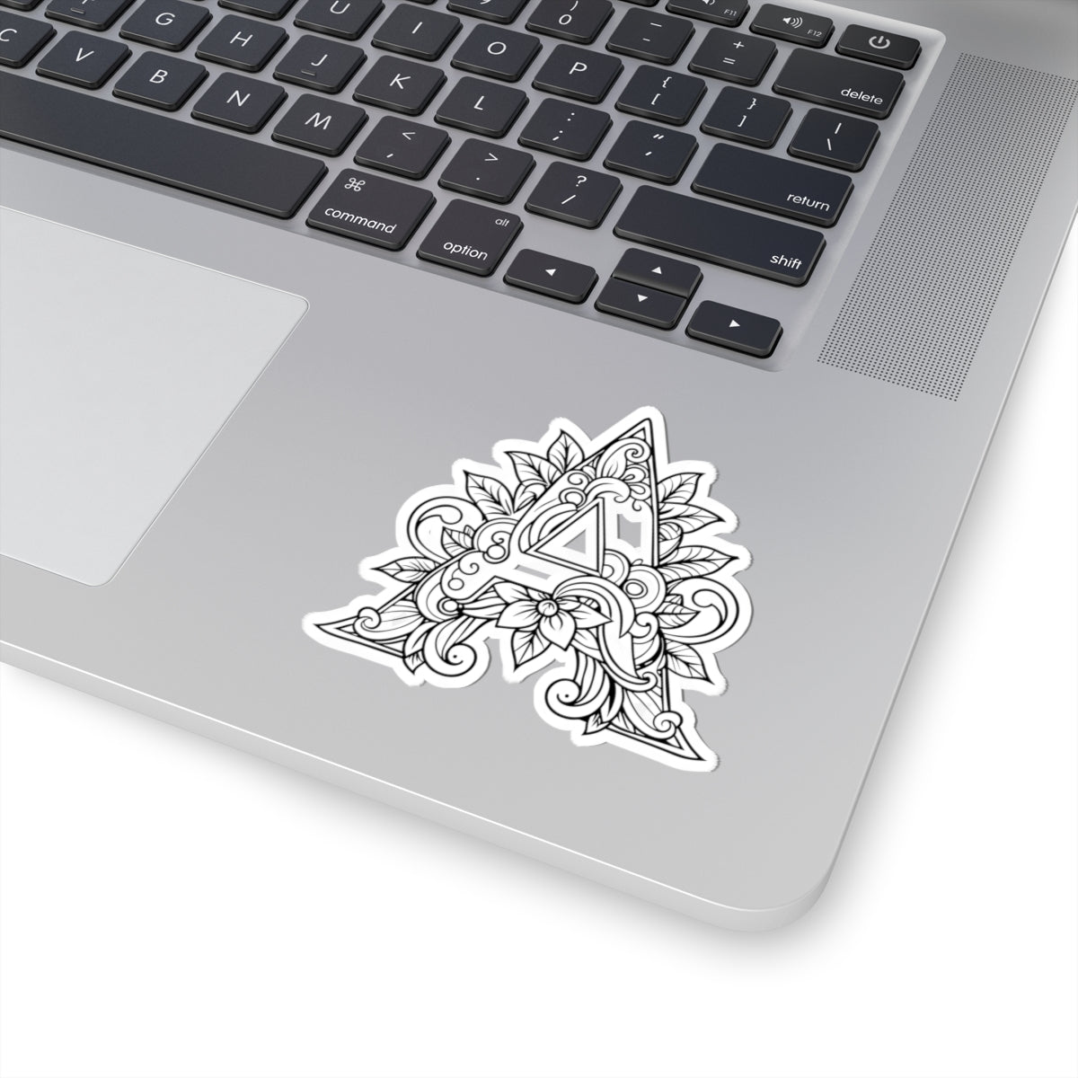Floral Mandala Letter A Kiss-Cut Sticker — Decorative Monogram Laptop Decal