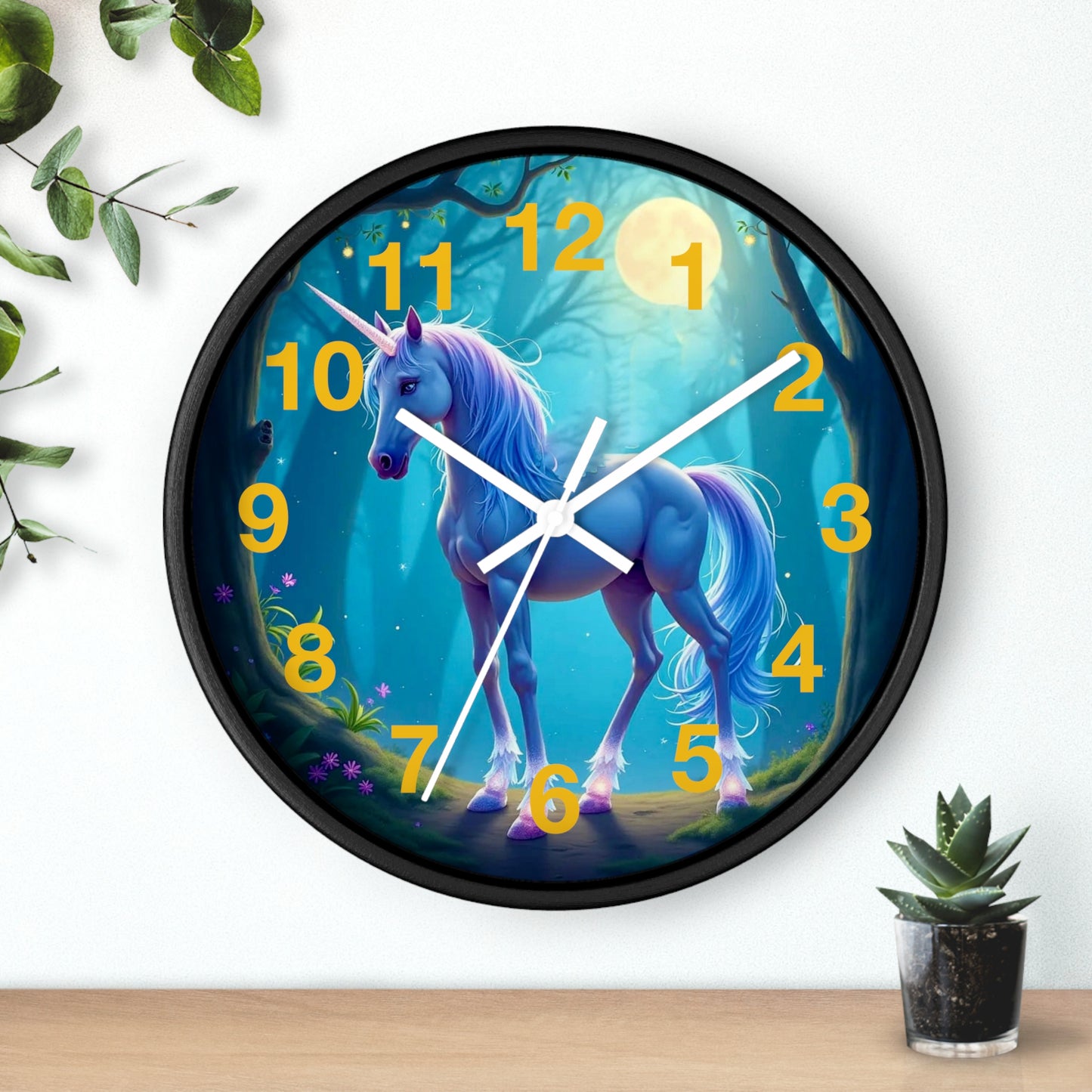 Blue Unicorn Fantasy Wall Clock | Magical Forest Timepiece