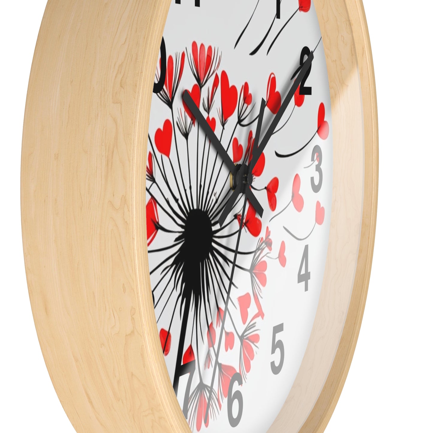 Heart Dandelion Wall Clock — Romantic Red Heart Seeds Decorative Clock