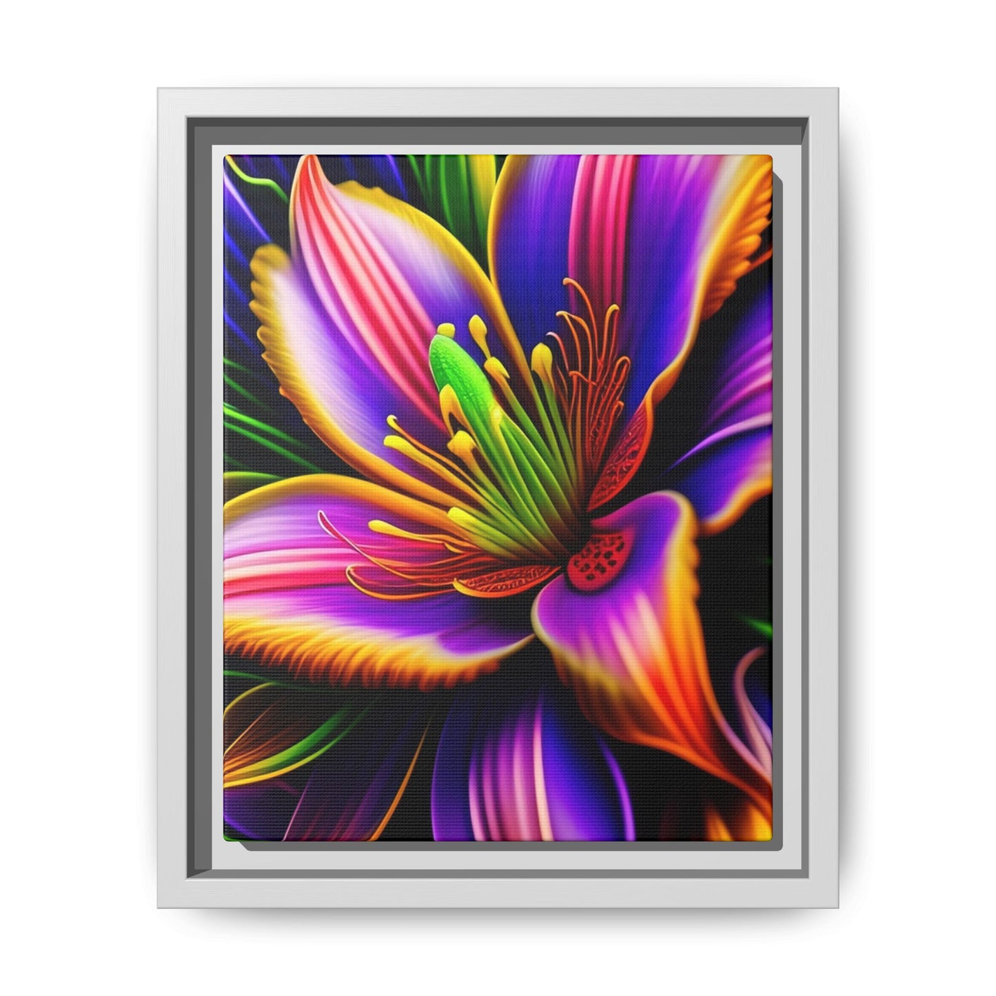 Vibrant Neon Floral Matte Canvas Print — Framed Wall Art