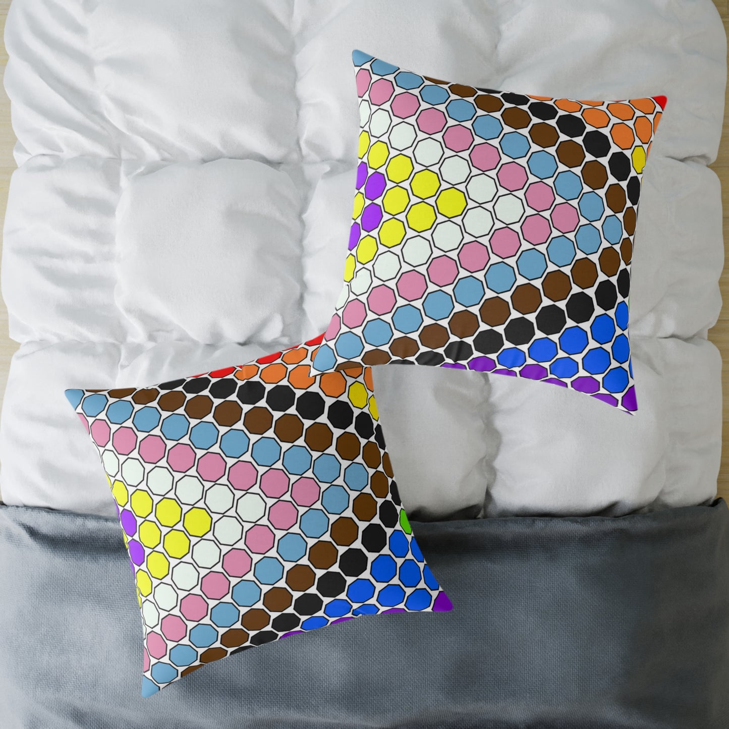 Geometric Mosaic Square Pillow — Colorful Hexagon Pattern Throw Cushion