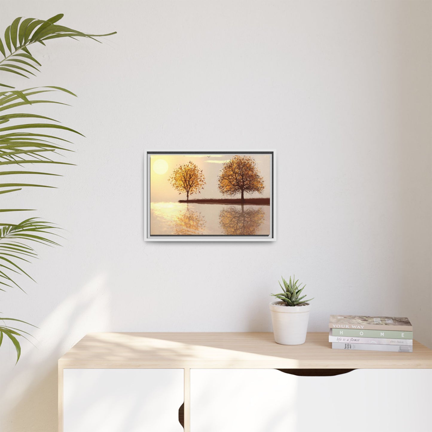 Framed Matte Canvas Wall Art — Golden Autumn Trees Reflection