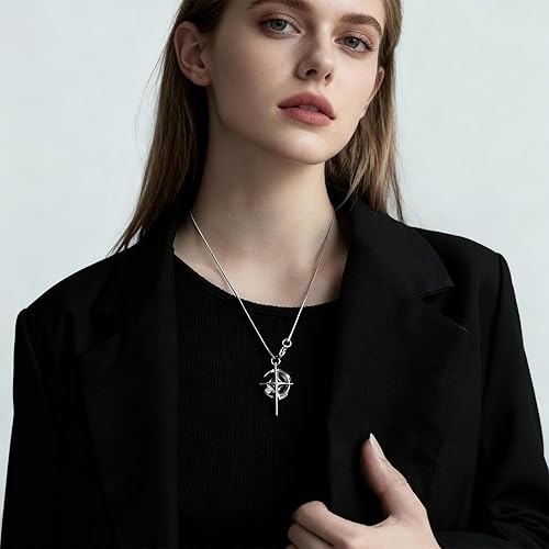 Y2K Necklace for Men, Silver Star and Moon Pendant Necklace for Women, Stainless Steel Cool Necklaces Punk Necklaces Jewelry