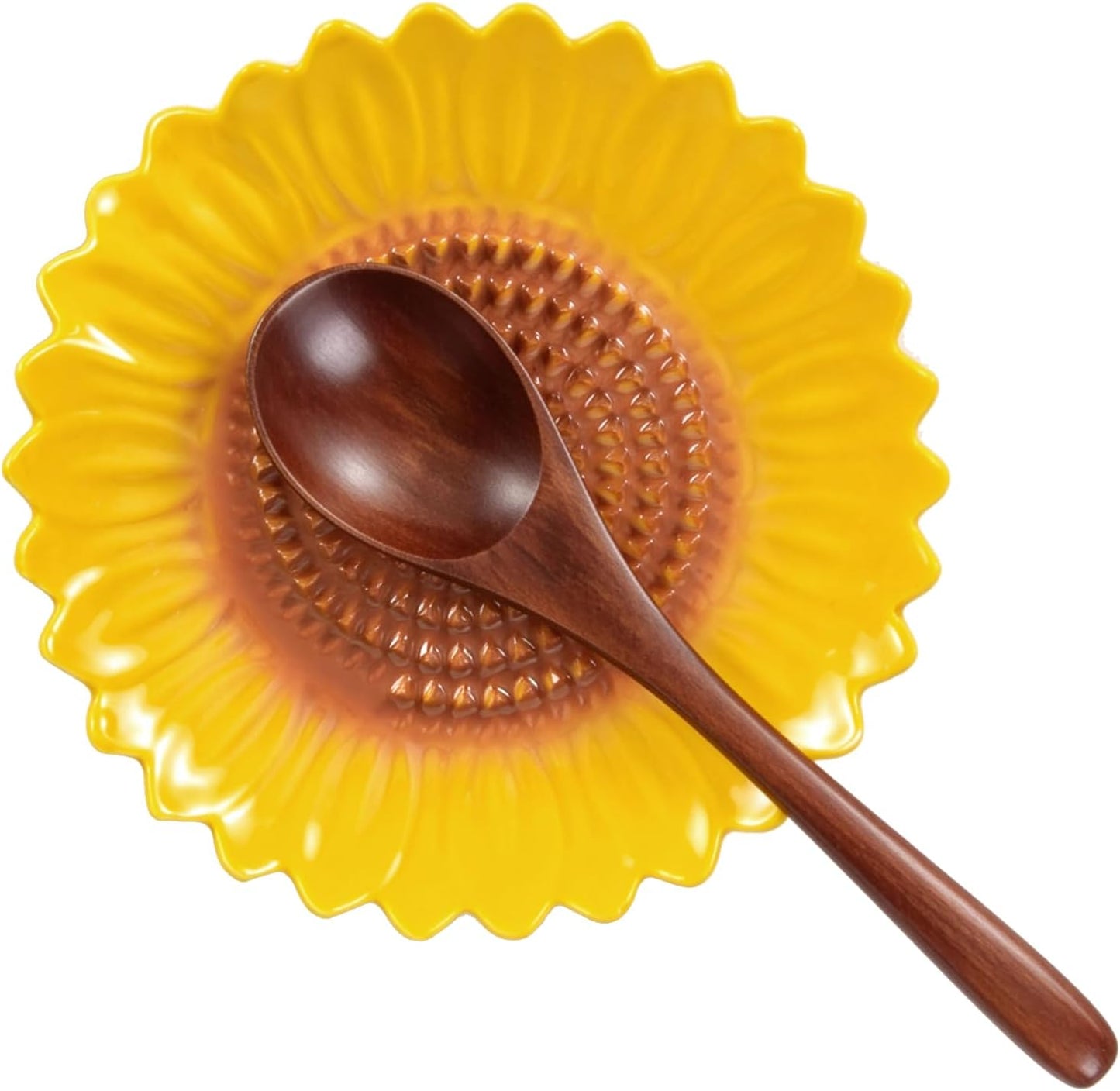 Sunflower-Shaped Ceramic Grater Plate & Spoon Rest for Stove Top, 2-in-1 Ginger Garlic Grater with Spoon Holder, Multifunctional Kitchen Utensil
