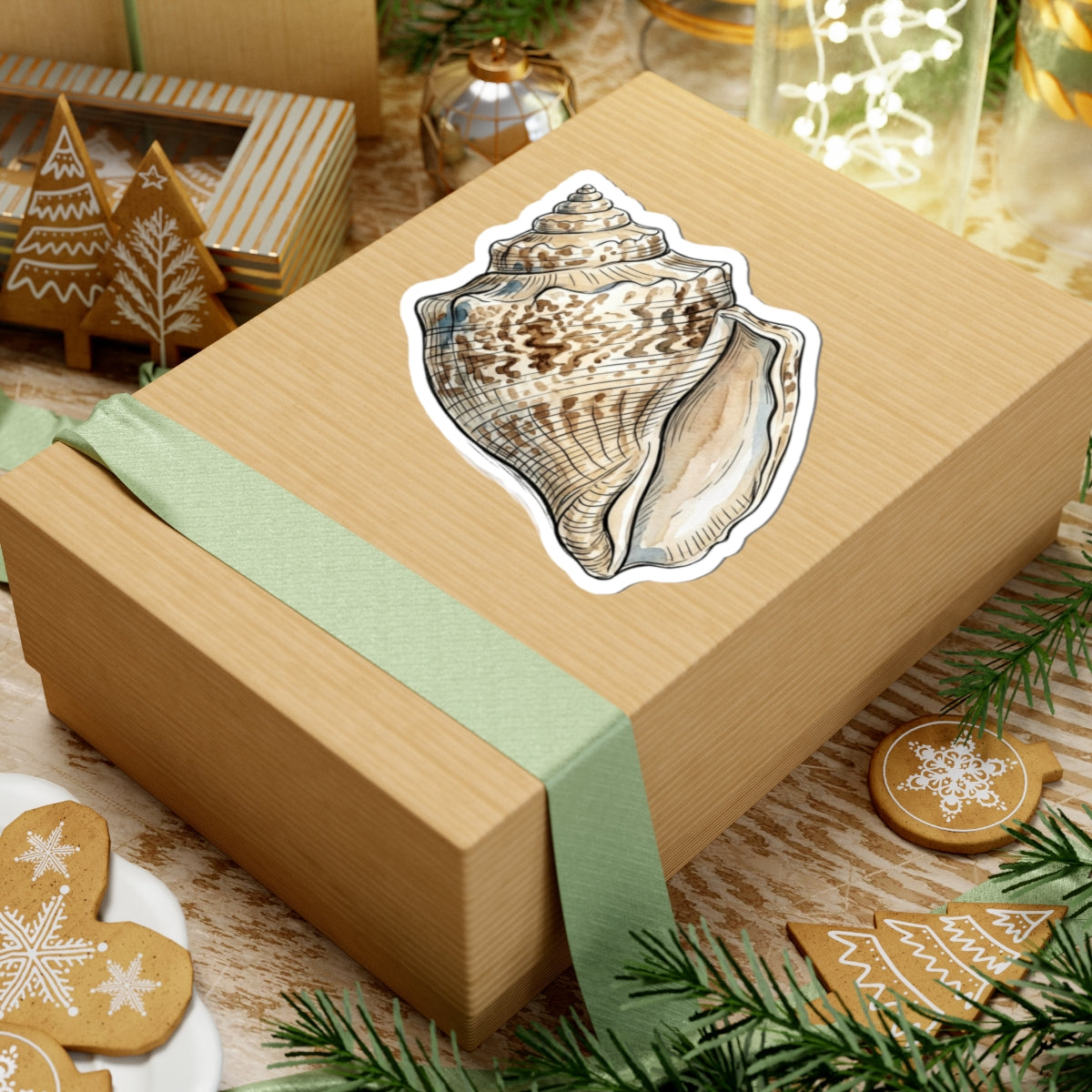 Seashell Kiss-Cut Sticker — Realistic Conch Shell Laptop Decal