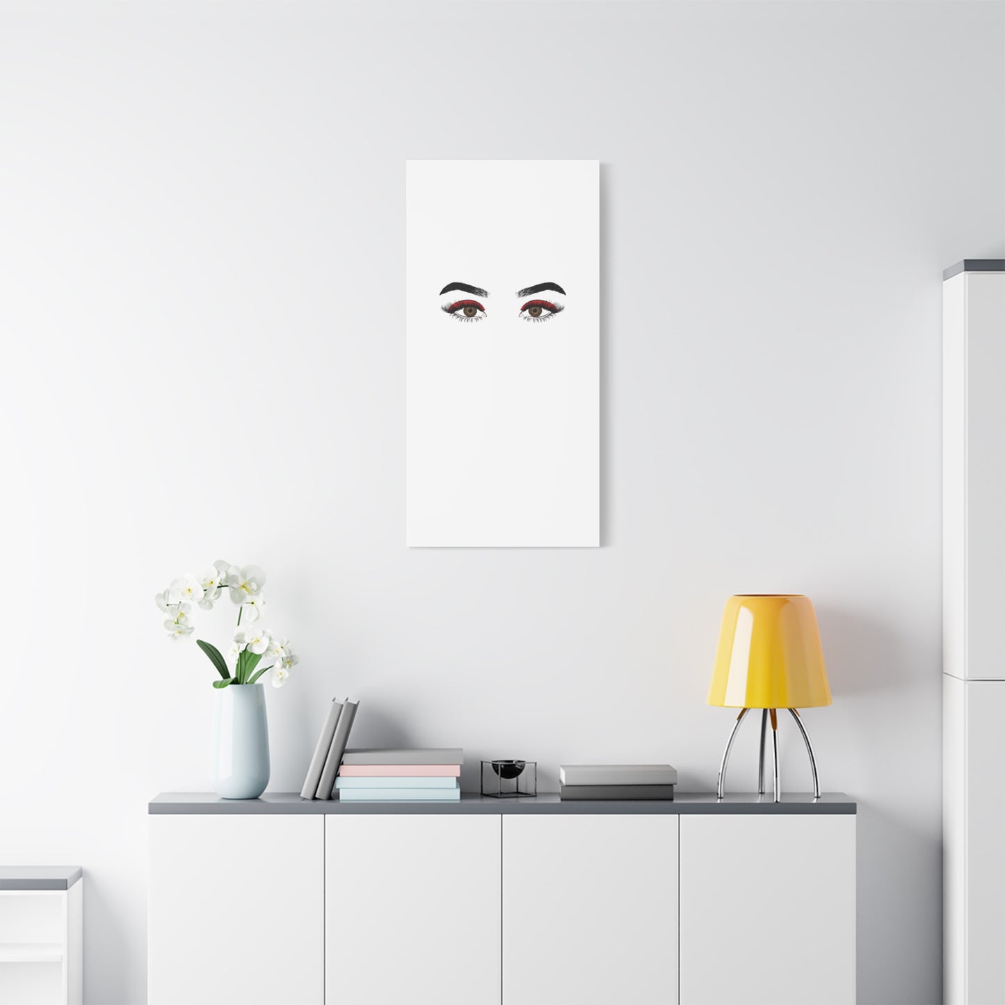 Glam Eyes Matte Canvas Wall Art — Brown Eyes with Red Lashes