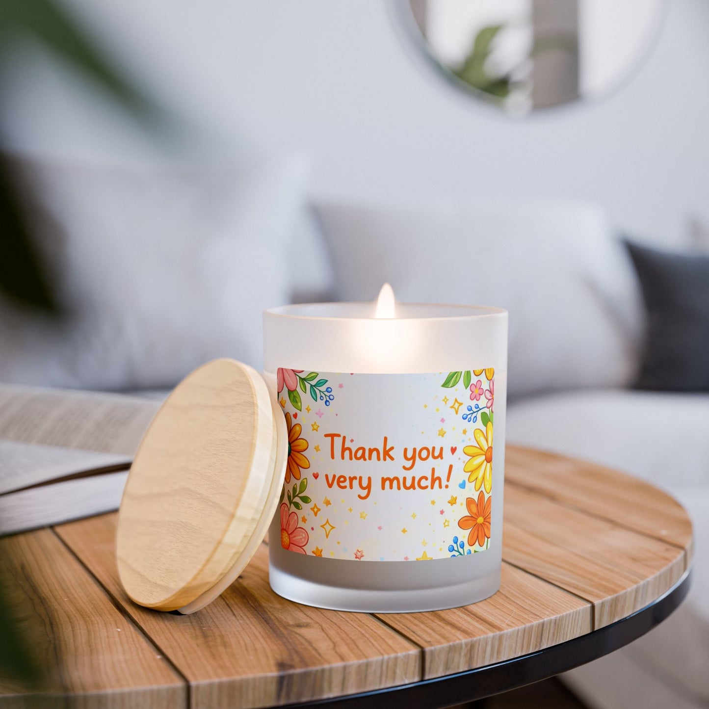Thank You Floral Frosted Glass Candle — 11oz Appreciation Gift