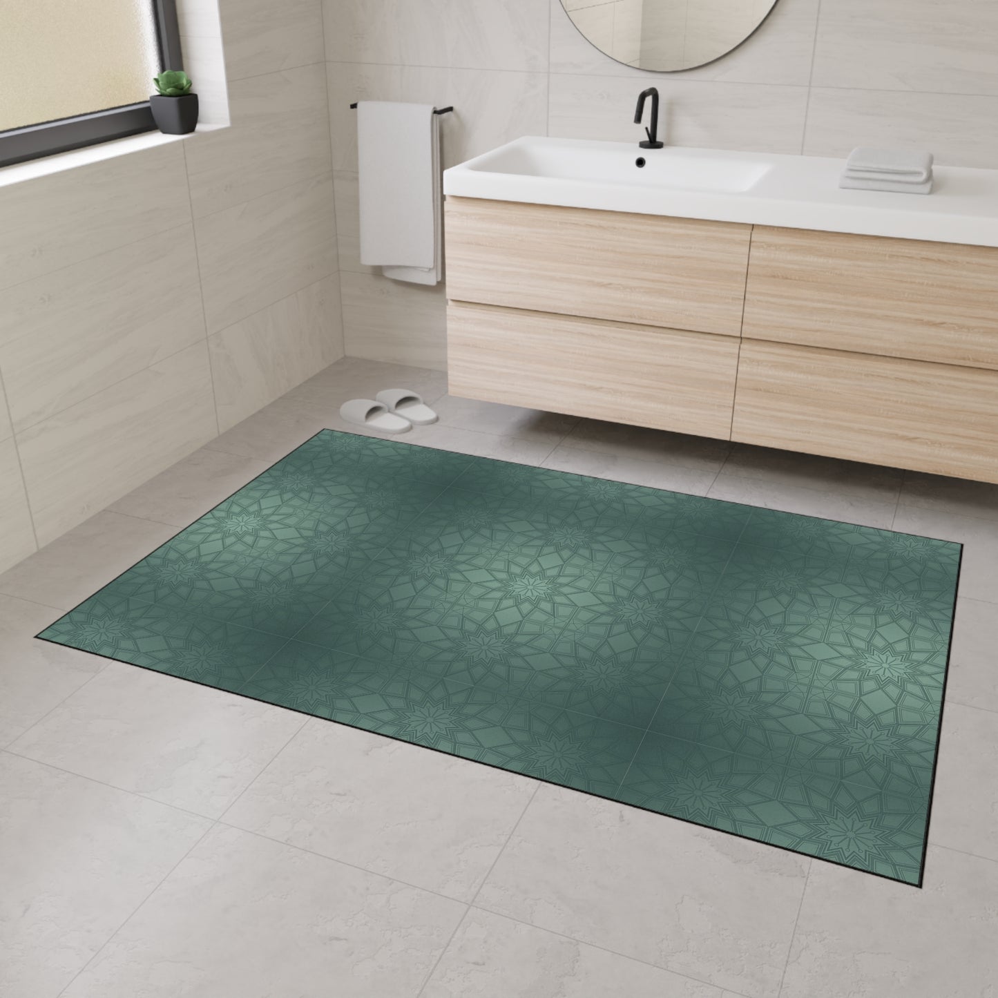 Heavy-Duty Floor Mat — Teal Geometric Anti-Fatigue Rug for Kitchen & Garage