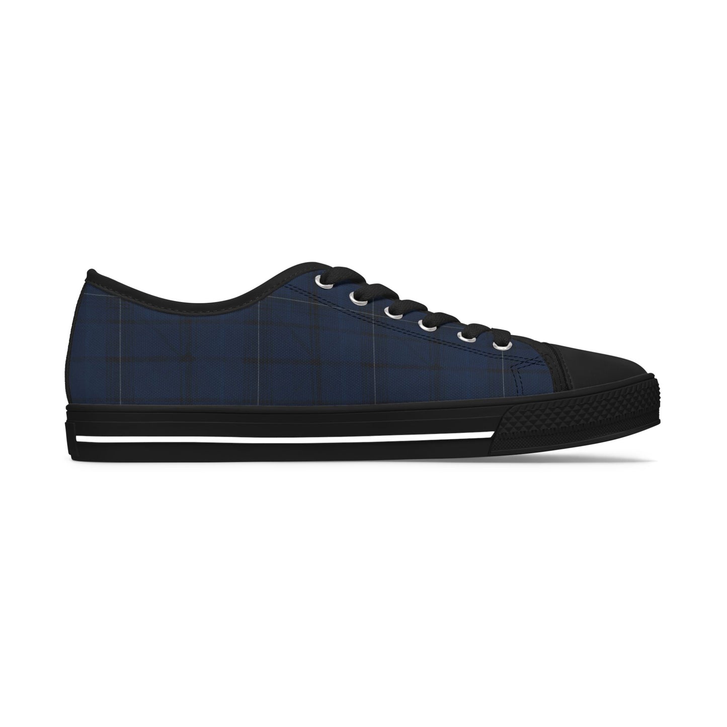 Navy Plaid Low Top Sneakers — Casual Classic Canvas Shoes
