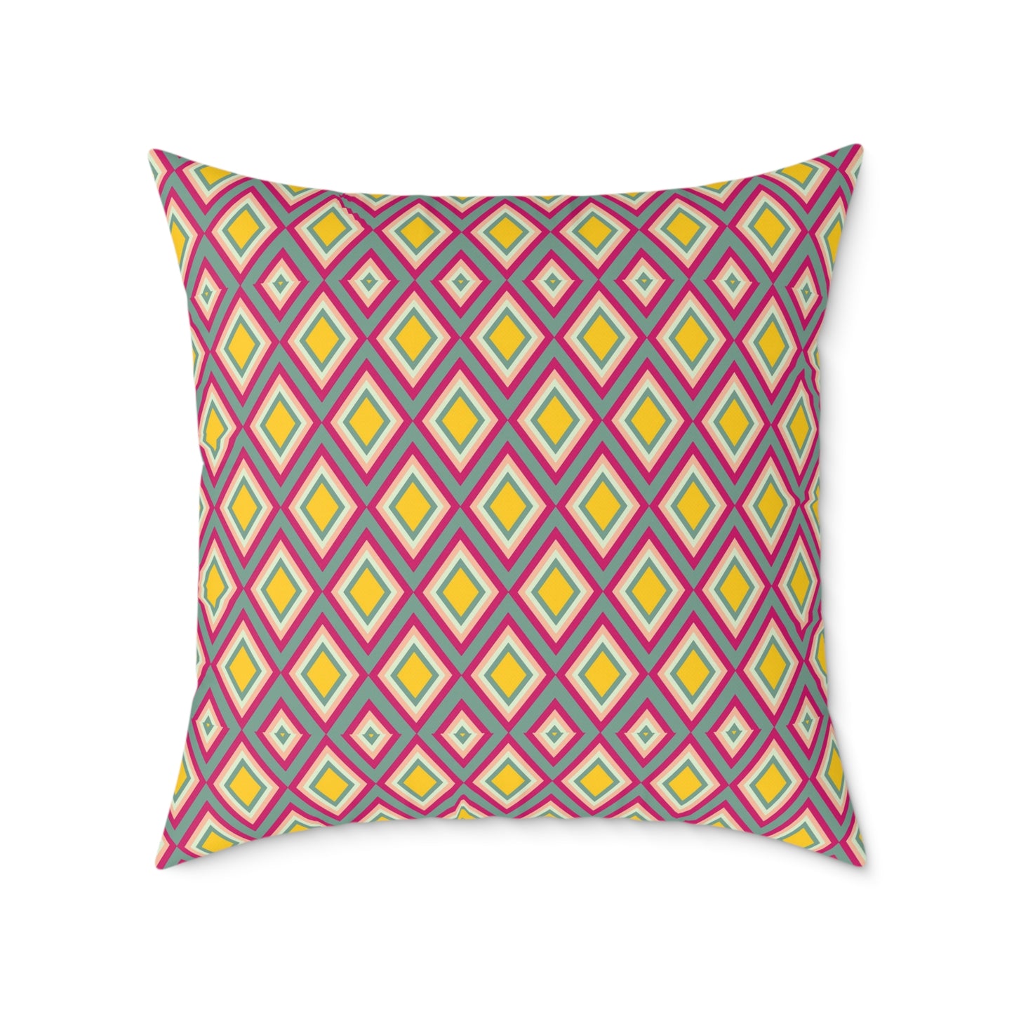 Geometric Retro Diamond Throw Pillow — Pink & Mustard Accent Cushion