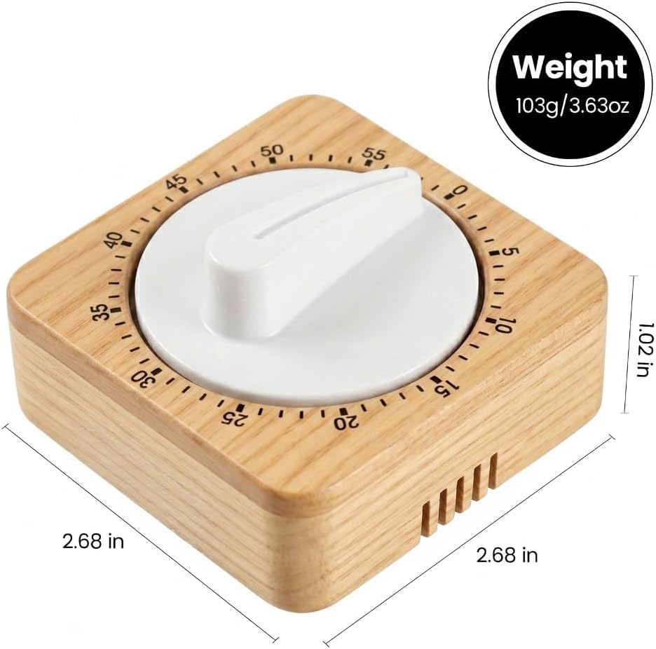 Bamboo Design (Plastic) Chef Cooking Timer Clock with Loud Alarm - 100% Mechanical Desk Timer - Magnetic Backing