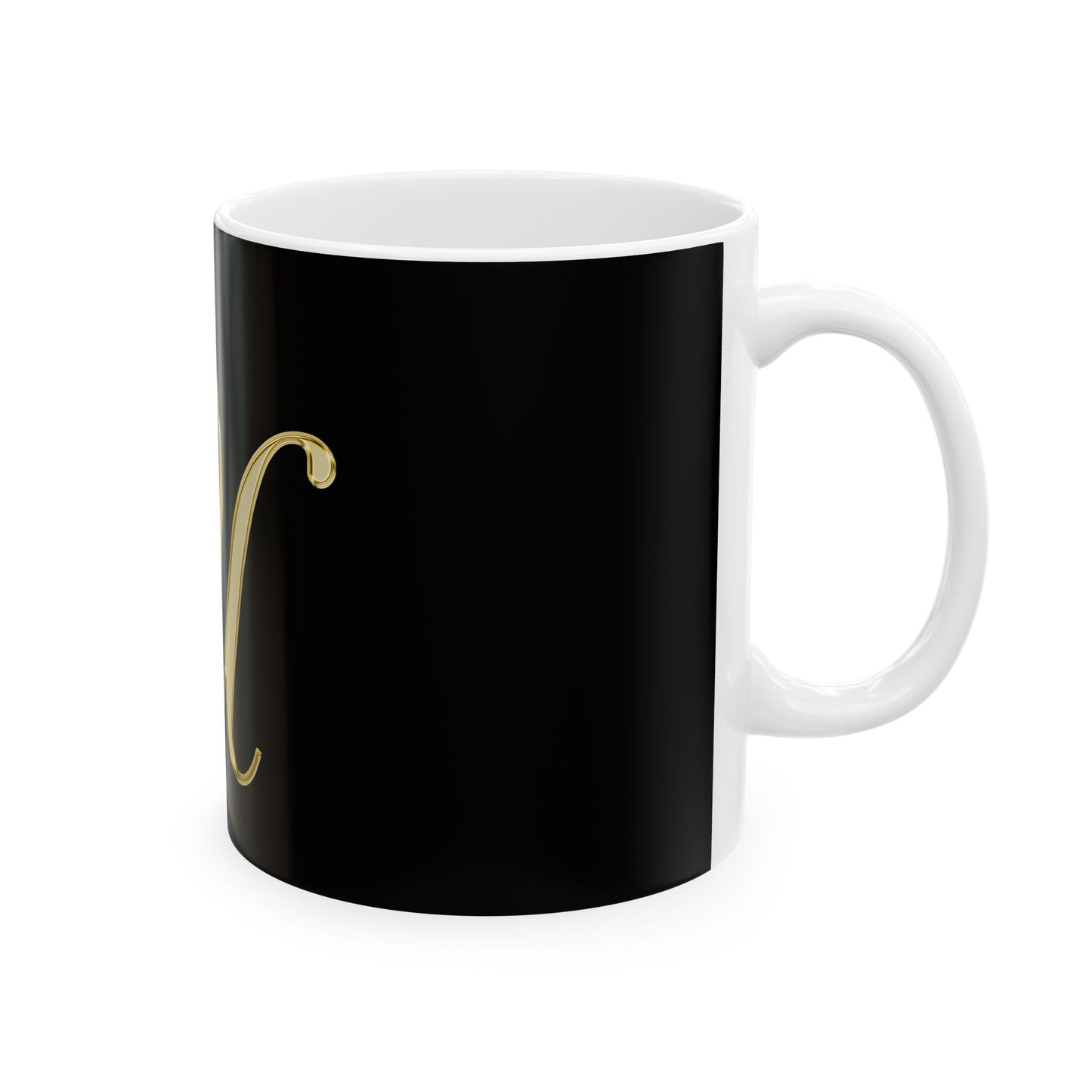 Gold Script Letter 'U' Black Ceramic Mug (11oz, 15oz)