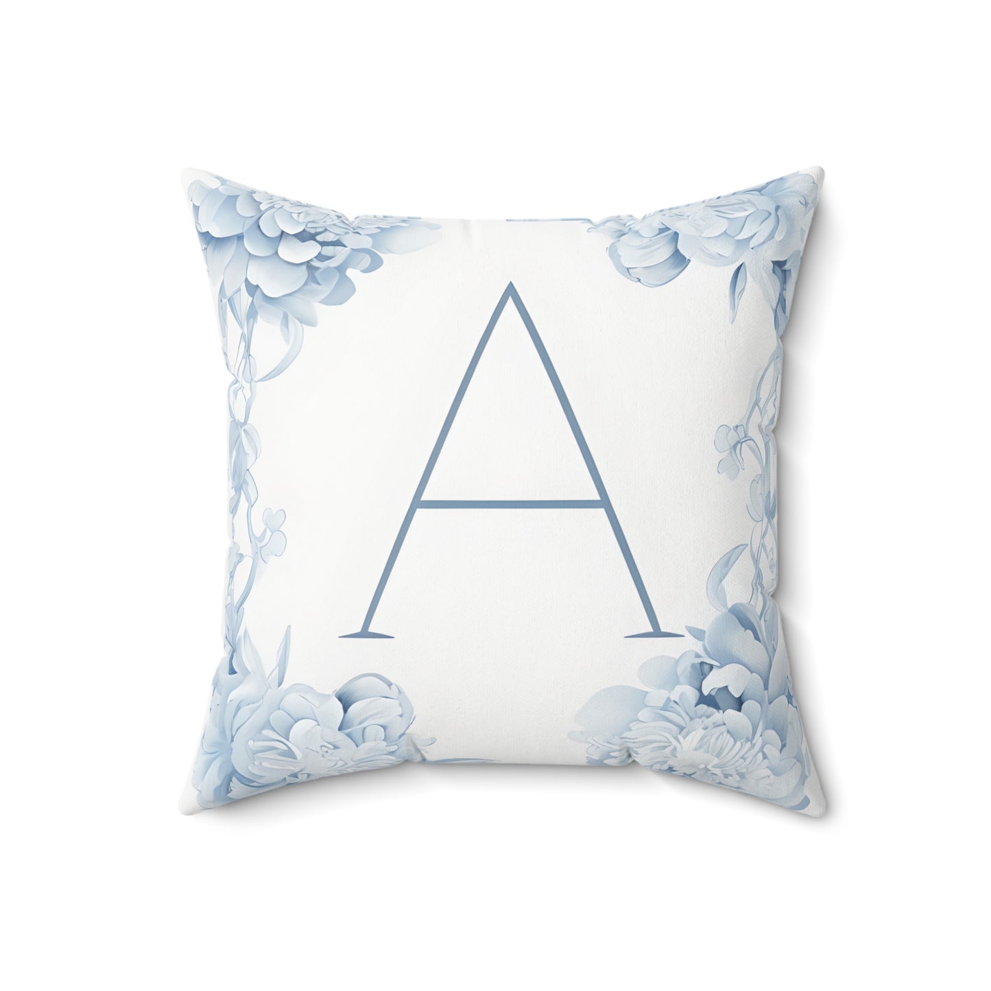 Monogram Pillow - Blue Floral Letter 'A' Square Throw Pillow