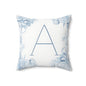 Monogram Pillow - Blue Floral Letter 'A' Square Throw Pillow