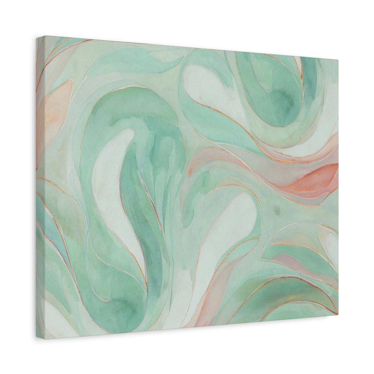 Abstract Green Marble Canvas Print — Teal & Coral Swirl Wall Art